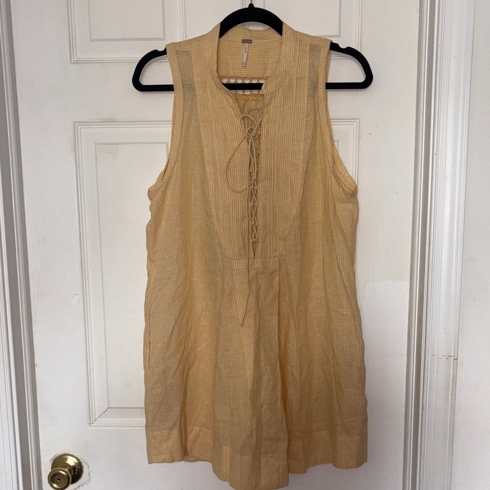 Free People Yellow Lace Up Linen Blend Dress Size XS - Picture 2 of 7